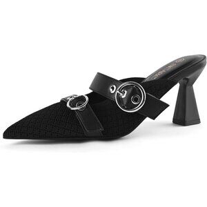 Sicare Kitten Heels Synthetic Black Pointed Toe Knit Heeled Comfortable Sandals